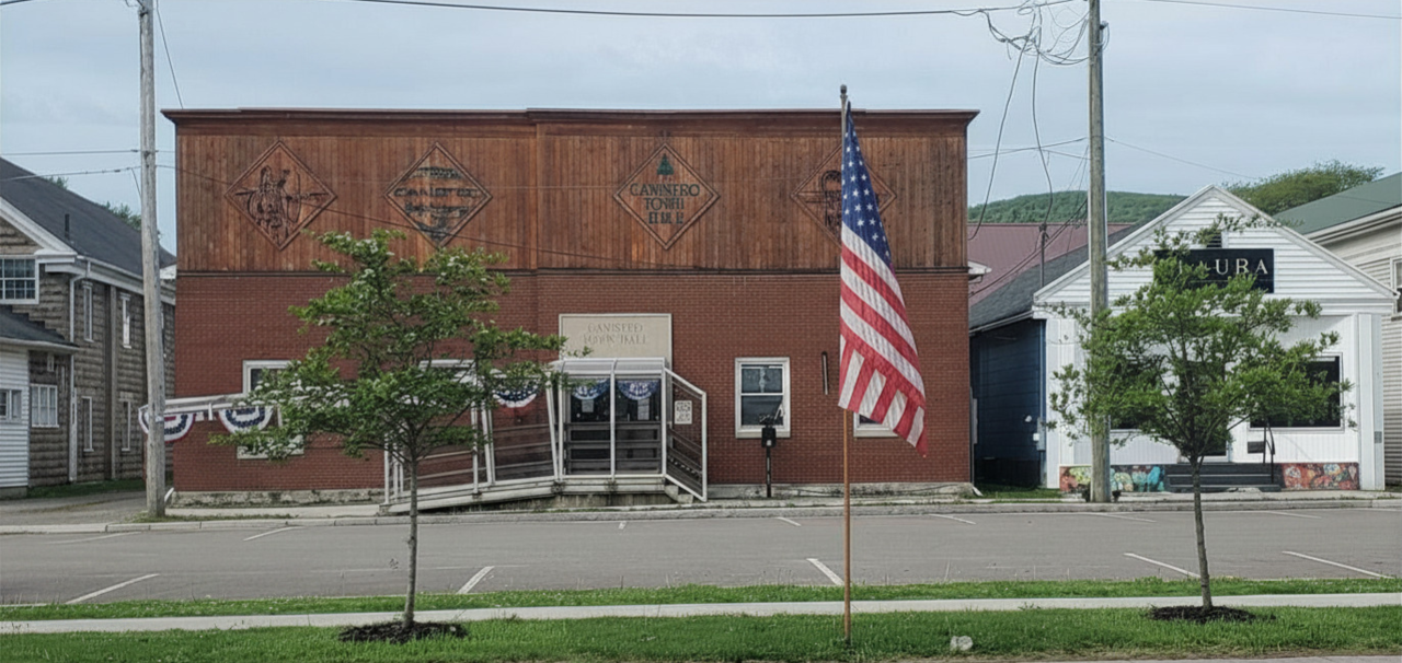 Front view of the Town of Canisteo main office, wooden siding with handicap accessible ramp